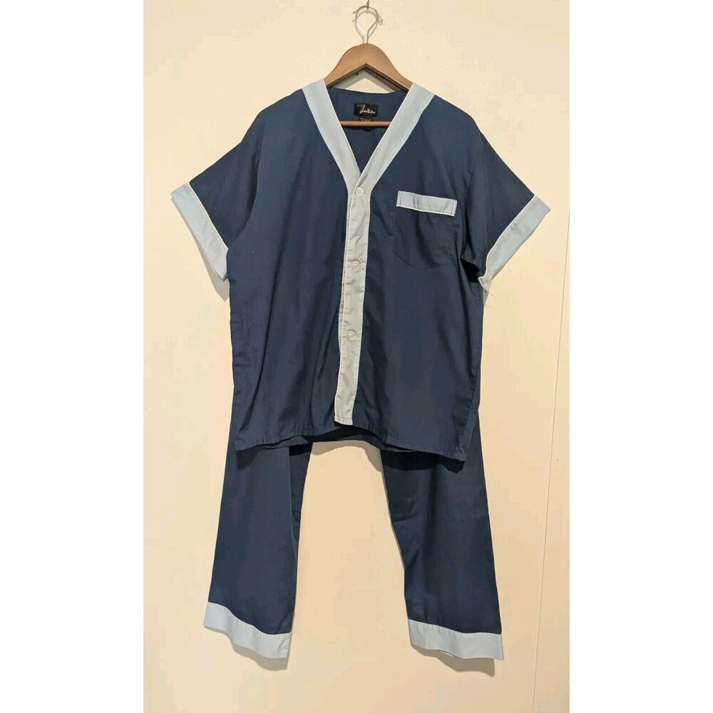 Mens Vintage John Weitz Pajama Set 70s/80s Blue Balloon Seat Baseball Style Top